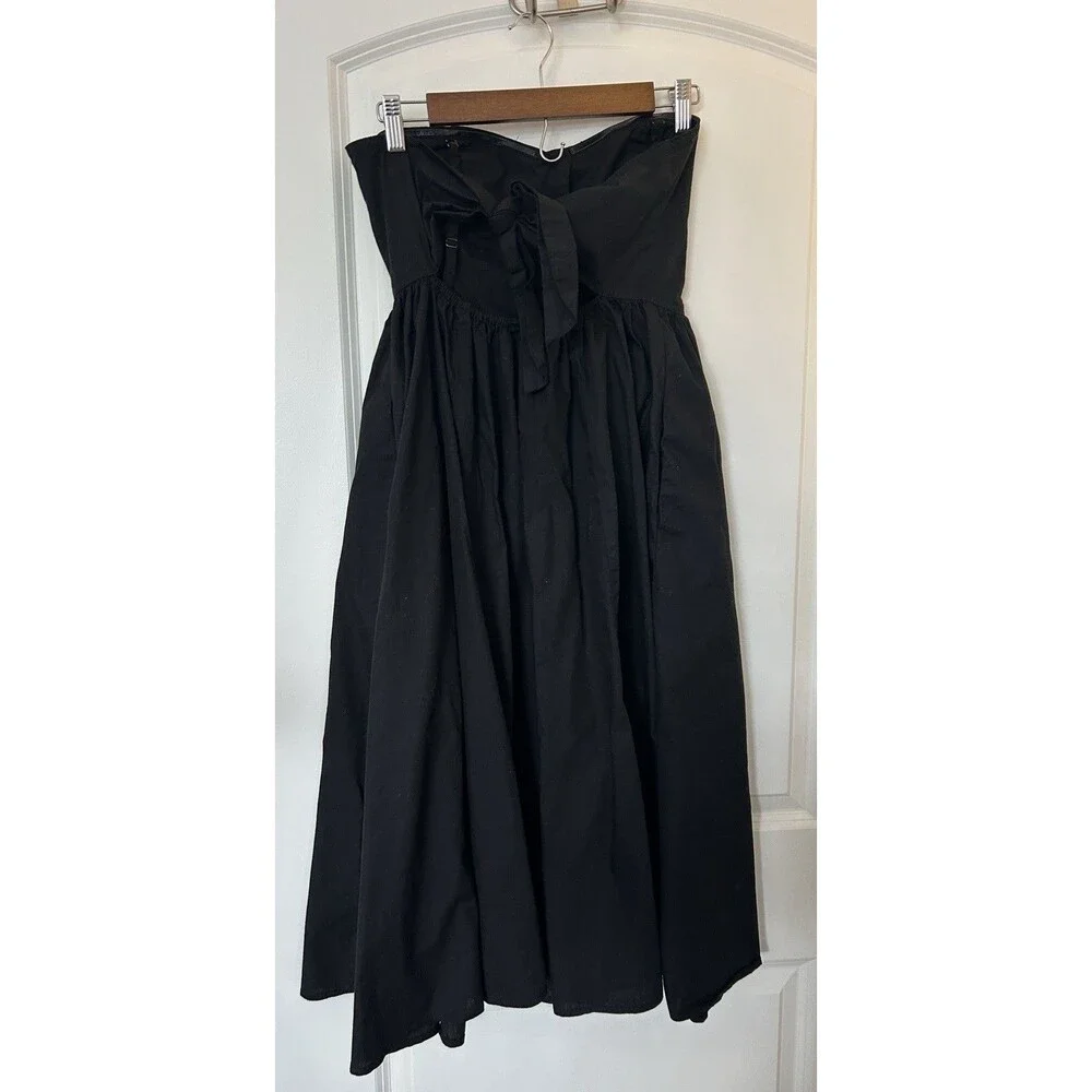 Free People Black Midi Dress Button Front Sweetheart Bodice Tie Back Fit & Flare - Picture 6 of 14
